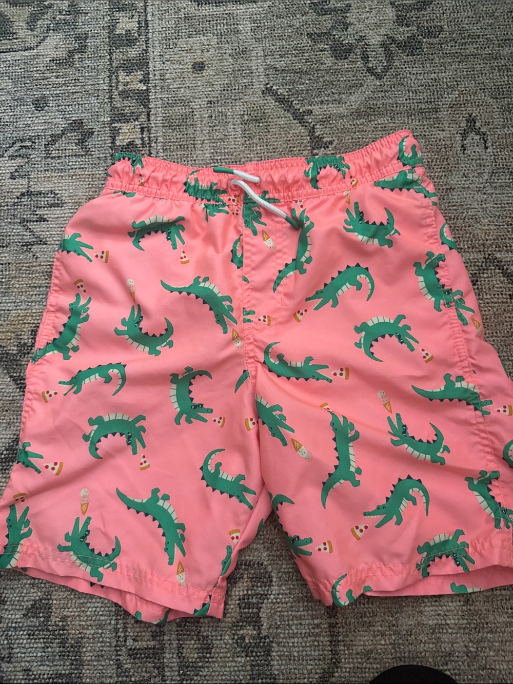 Cat & Jack Pink Swim Trunks with Green Alligator Print